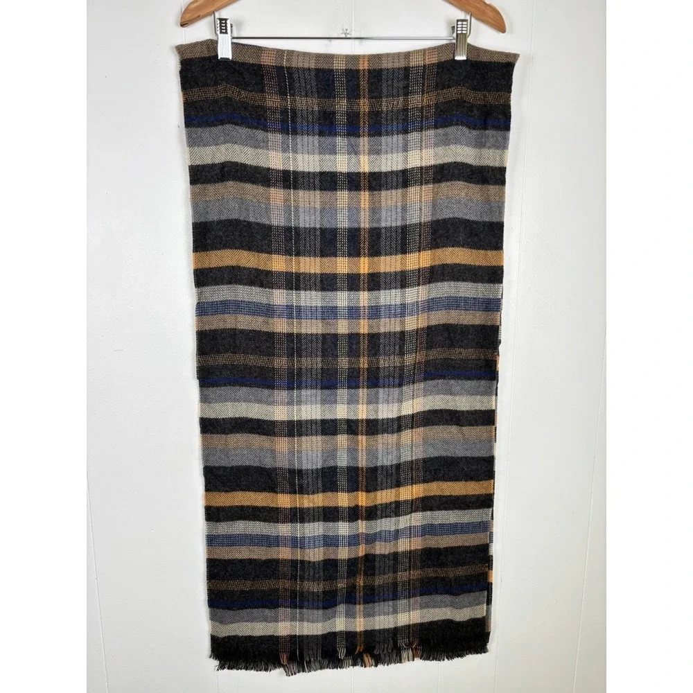 Johnston & Murphy Men's Gray Gold Plaid Wool Blend Scarf 37